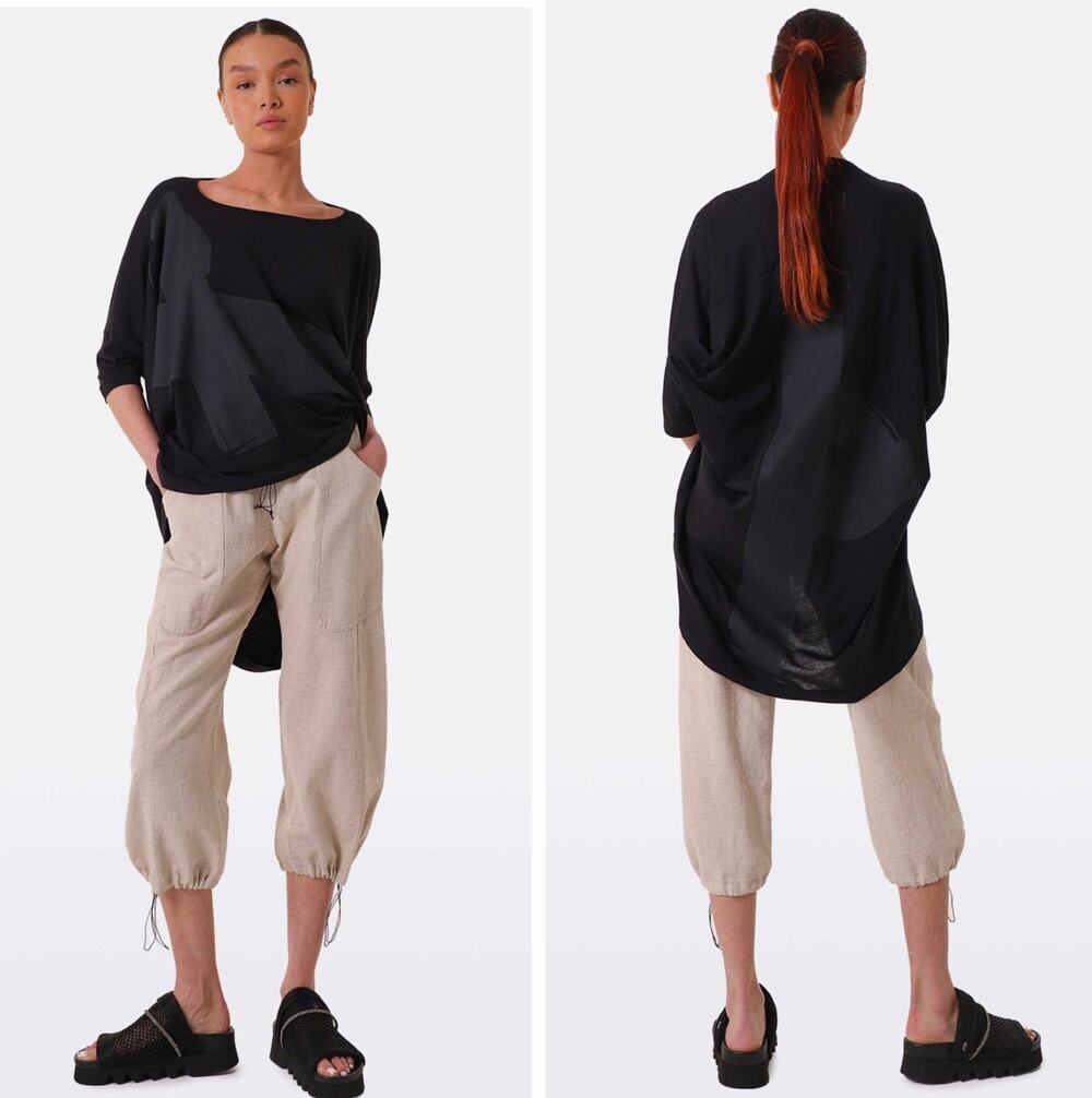 Lurdes Bergada Women’s Size L Linen Cotton Mix Knit Drawstring Pants Beige